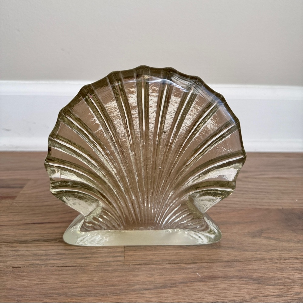 Blenko Scallop Shell Sculpture Bookend Art Glass Nautical Coastal Paper Weight - Picture 3 of 5